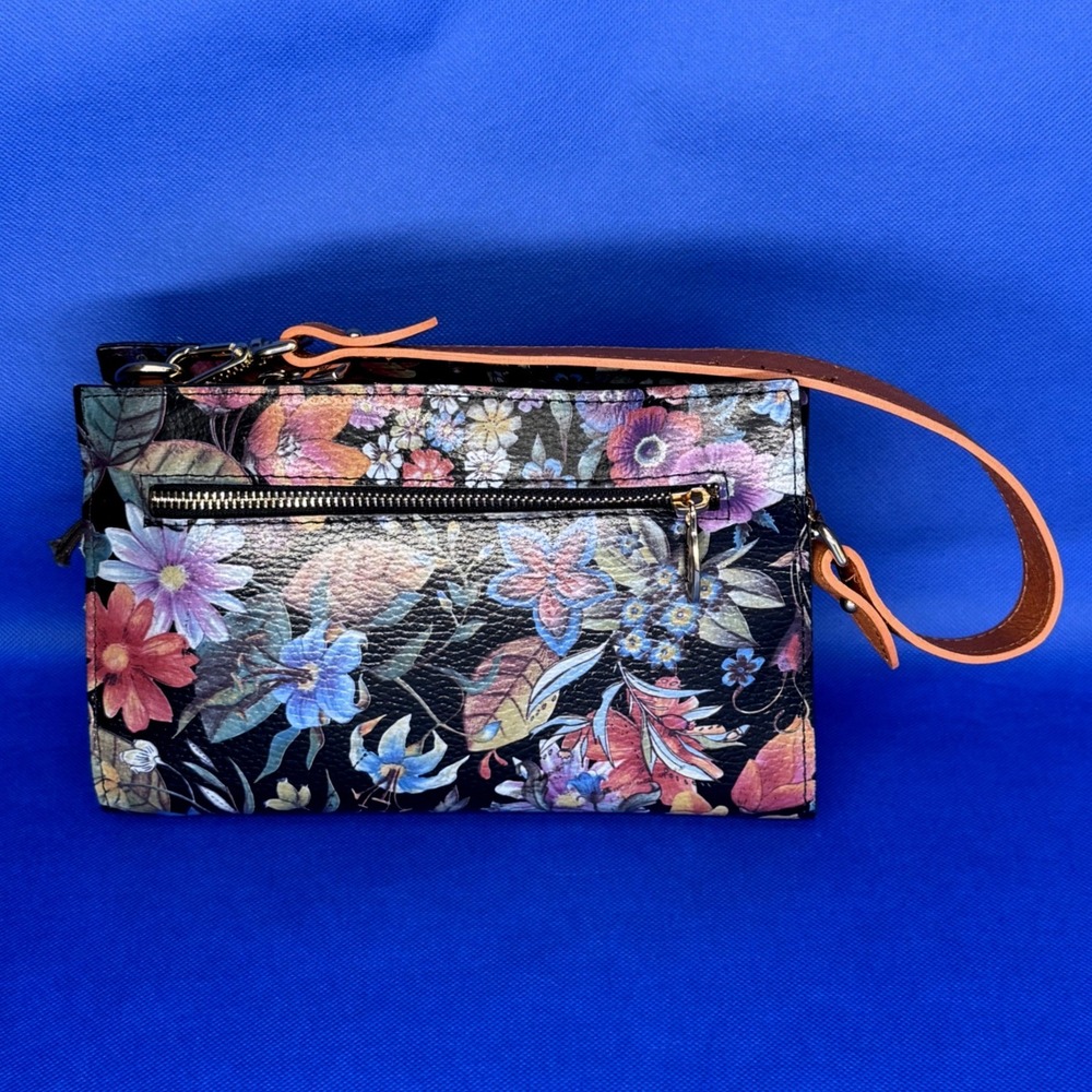Valentina Italian Leather Floral Crossbody Hand Bag Black Made in Itay Romantic